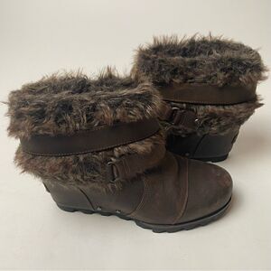 Sorel Lea Wedge Joan of Arctic Shearling Faux Fur 7 Brown